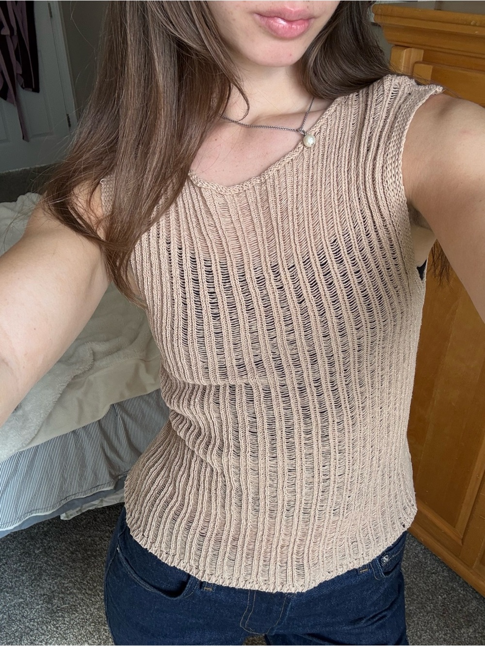 Sleeveless Knit Tank Top in Beige